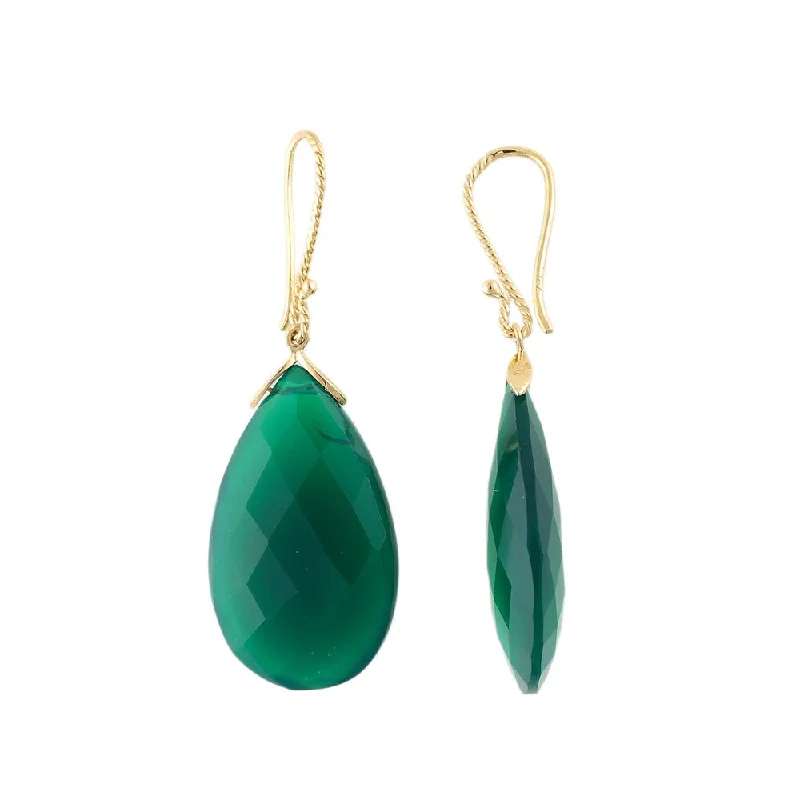 14kt Yellow Gold 45.78ctw Green Onyx Drop & Dangle Earring