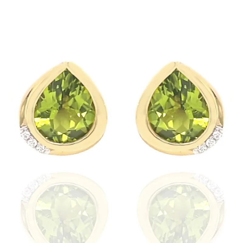 14Kt Yellow Gold Peridot and Diamond Stud Earrings