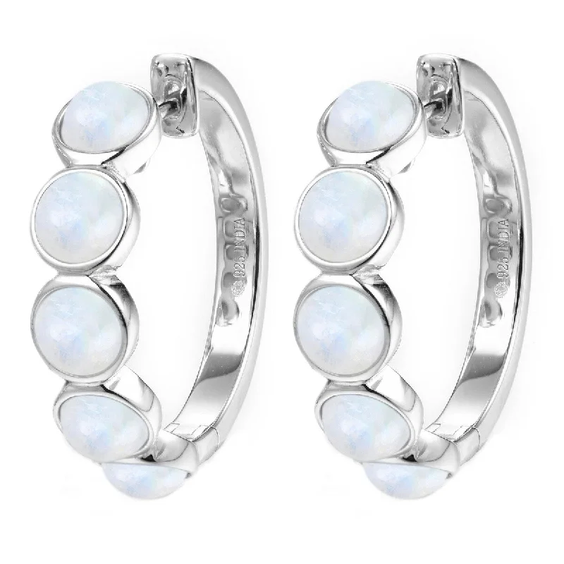 925 Sterling Rainbow Moonstone Lazuli Hoop Earrings