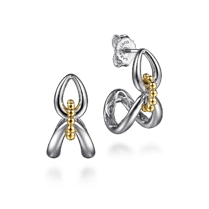 925 Sterling Silver and 14K Yellow Gold Bujukan Link J Hoop Earrings