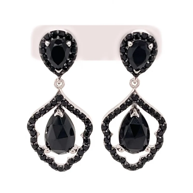 925 Sterling Silver Black Spinel Dangle Earrings