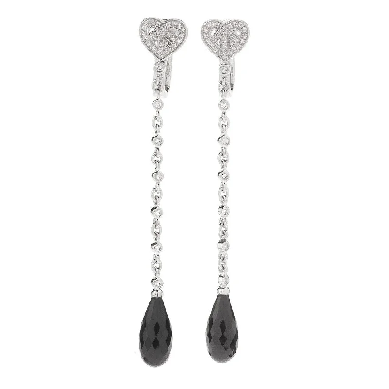 925 Sterling Silver Black Spinel,White Natural Zircon Drop & Dangle Earrings