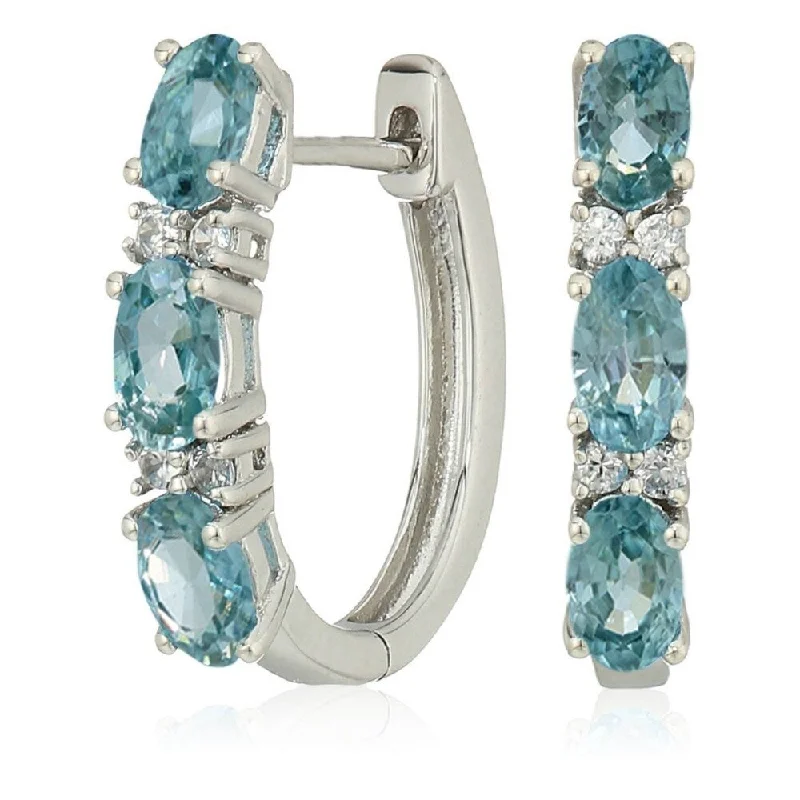 925 Sterling Silver Blue Zircon and White Natural Zircon Earrings