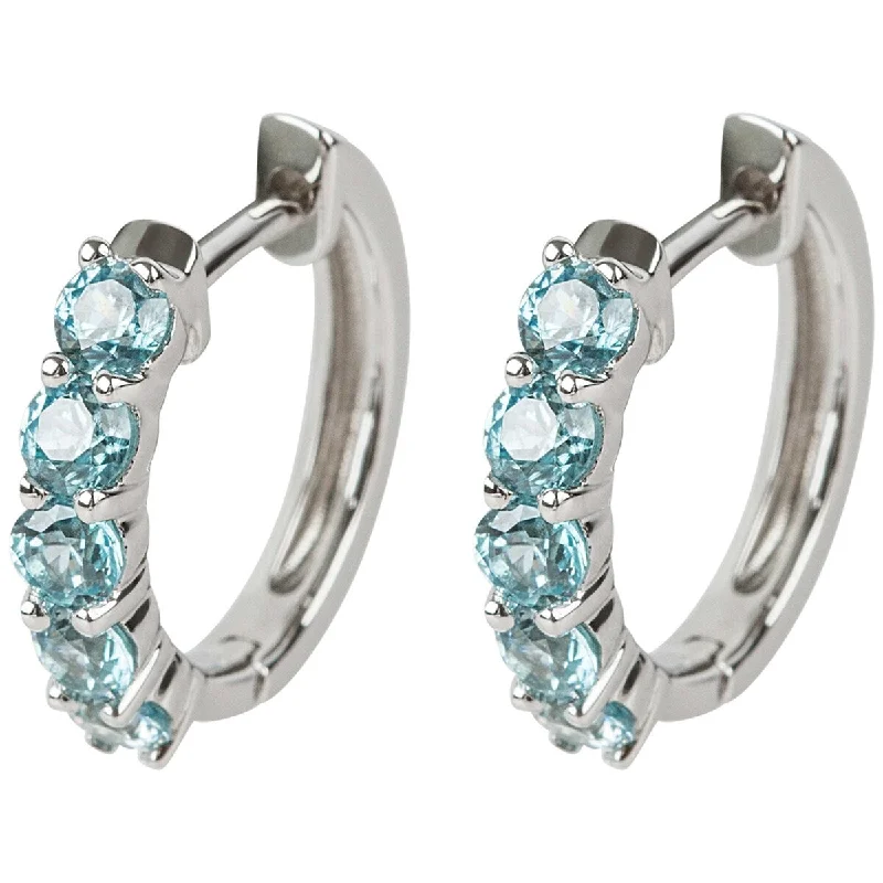 925 Sterling Silver Blue Zircon Gemstone Hoop Earrings