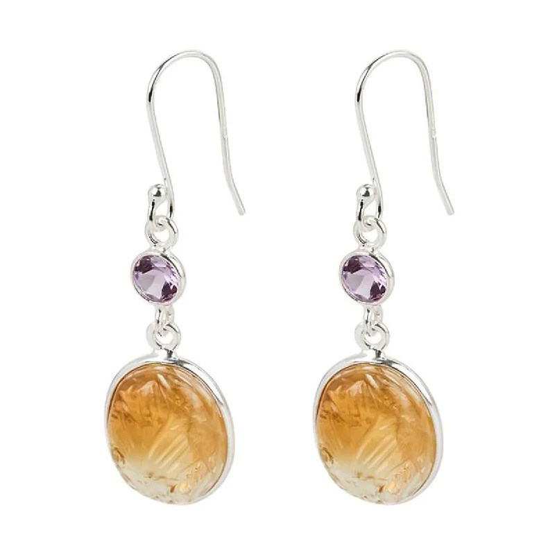 925 Sterling Silver Brazilian Amethyst And Citrine Drop & Dangle Earrings