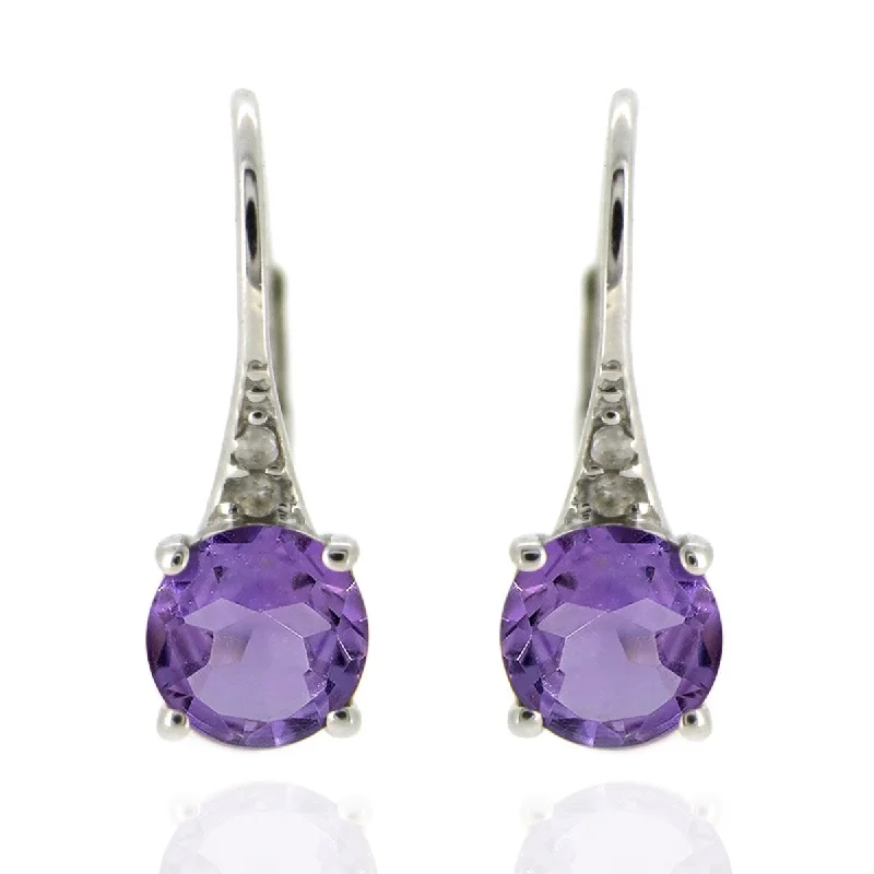 925 Sterling Silver Brazilian Amethyst and Diamond Earrings