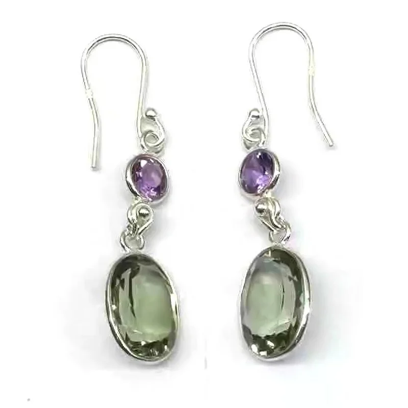 925 Sterling Silver Brazilian Amethyst And Green Amethyst Earrings