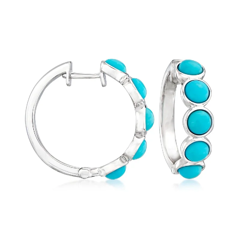 925 Sterling Silver Campitos Turquoise Hoops Earrings