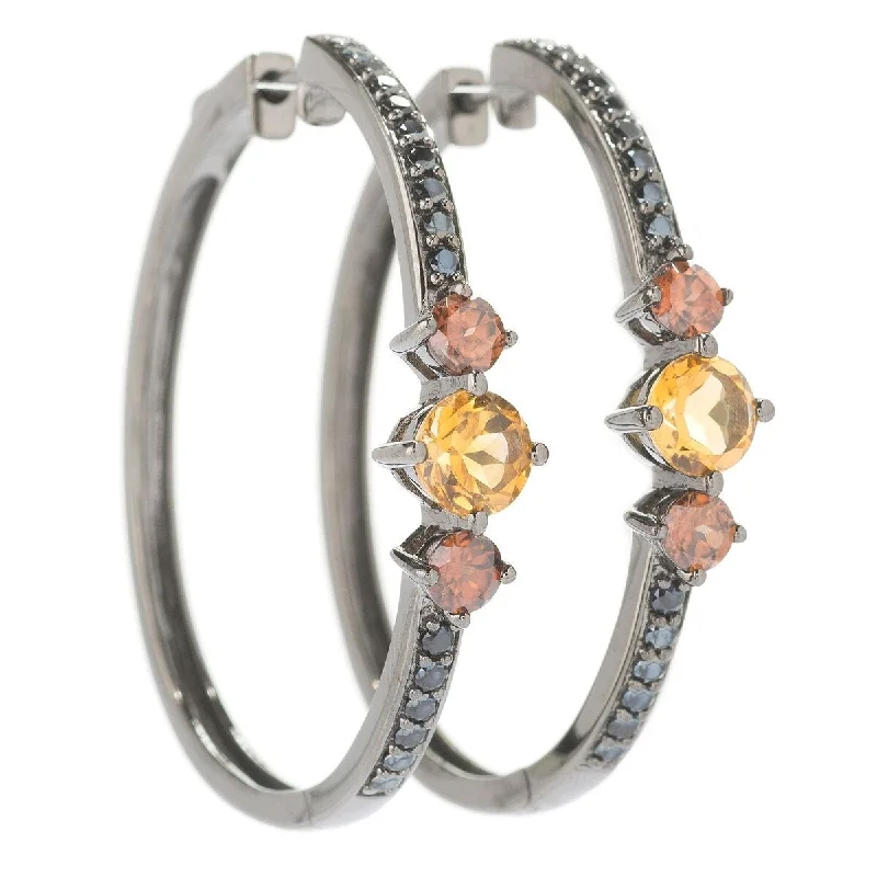 925 Sterling Silver Citrine and Brown Zircon Gemstone Hoop Earrings