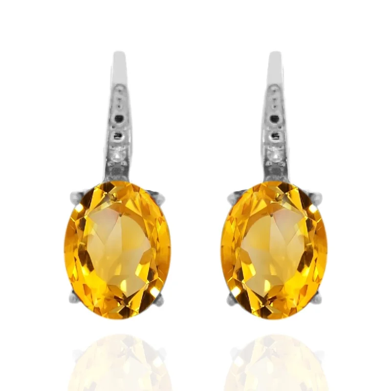 925 Sterling Silver Citrine and Diamond Earrings