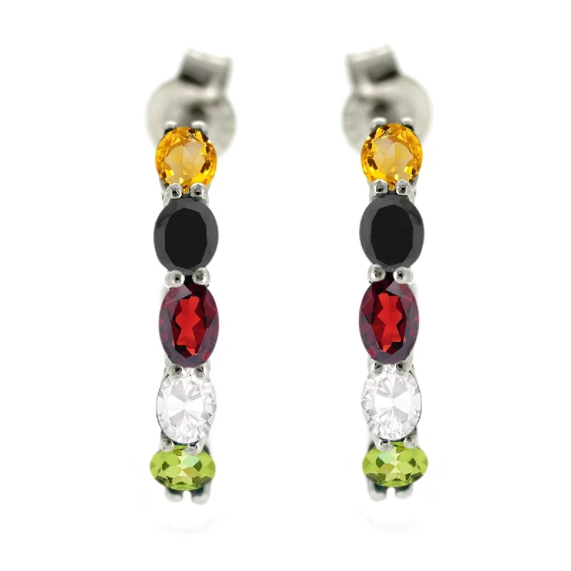 925 Sterling Silver Citrine,Black Spinel,Red Garnet,White Topaz,Peridot Earrings