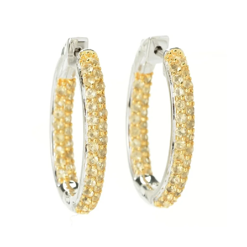 925 Sterling Silver Citrine Hoop Earrings