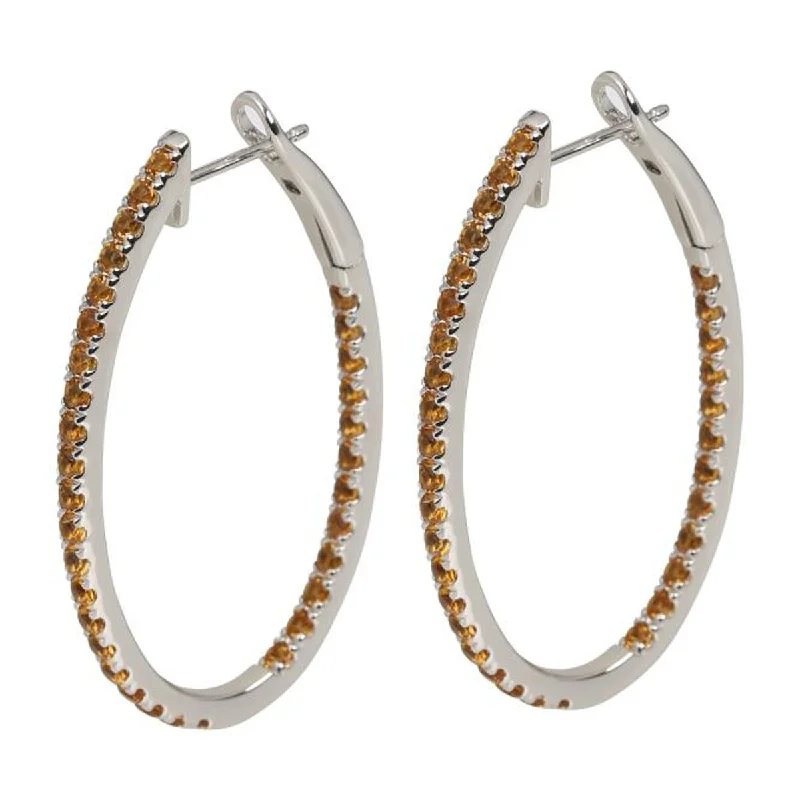 925 Sterling Silver Citrine Hoop Earrings