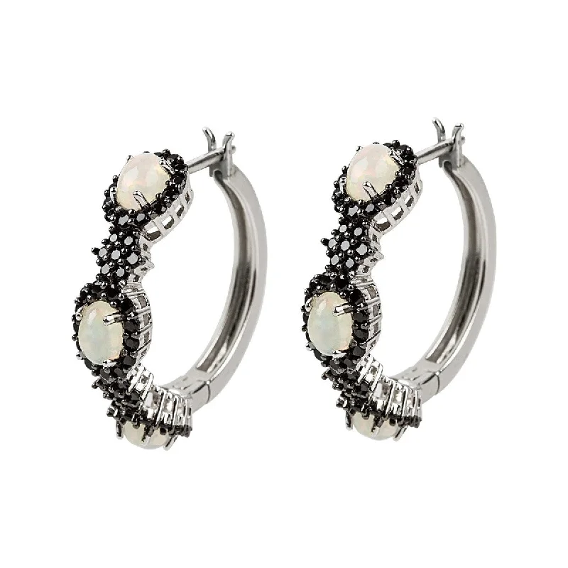 925 Sterling Silver Ethiopian Opal and Black Spinel Earrings