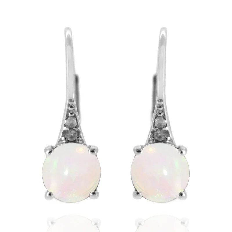 925 Sterling Silver Ethiopian Opal and Diamond Earrings