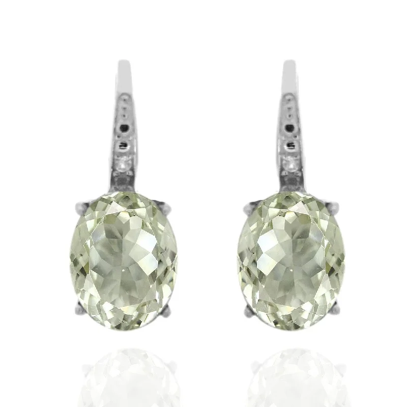 925 Sterling Silver Green Amethyst and Diamond Earrings