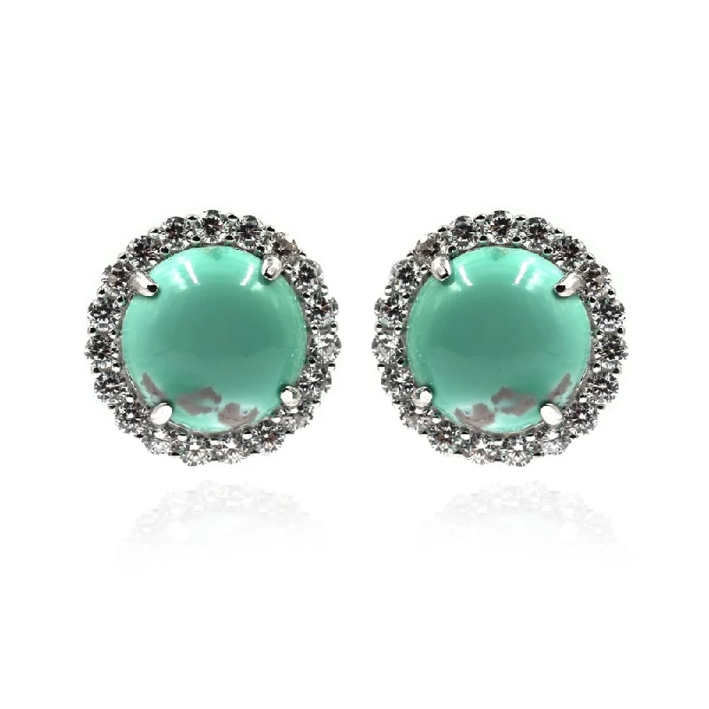 925 Sterling Silver Green New Lander and White Natural Zircon Stud Earrings