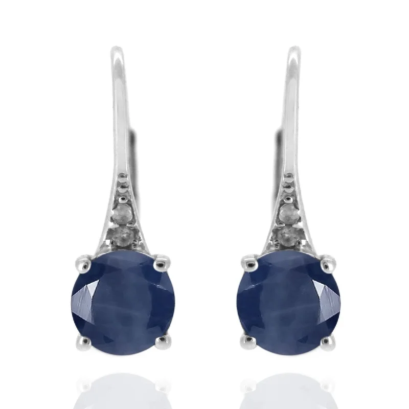 925 Sterling Silver Indian Blue Sapphire and Diamond Earrings