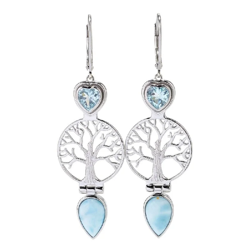 925 Sterling Silver Larimar, Sky Blue Topaz Drop & Dangle Earrings