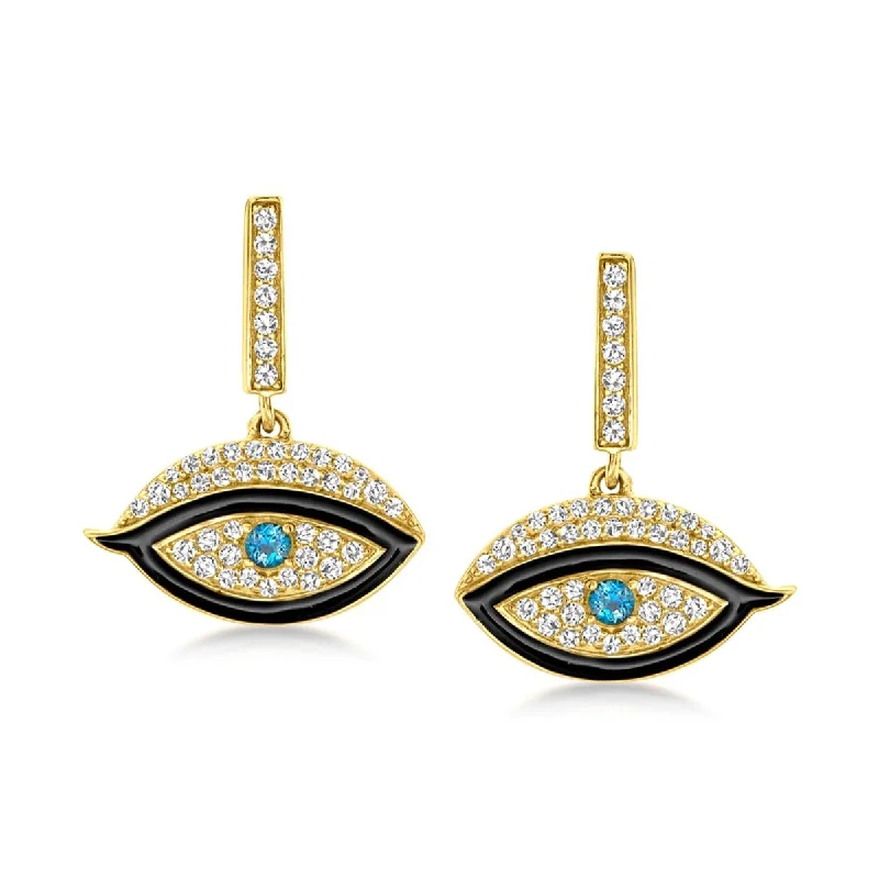 925 Sterling Silver London Blue Topaz And White Topaz Gemstone Evil Eye Earrings