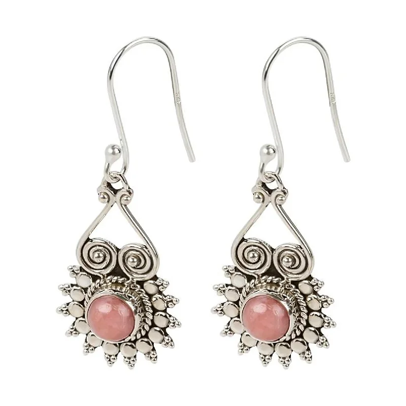 925 Sterling Silver Pink Opal Dangle Earrings