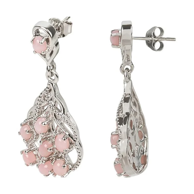 925 Sterling Silver Pink Opal Drop & Dangle Earrings