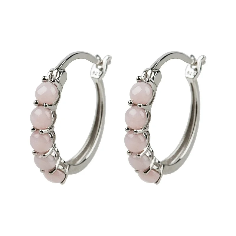 925 Sterling Silver Pink Opal Hoop Earring