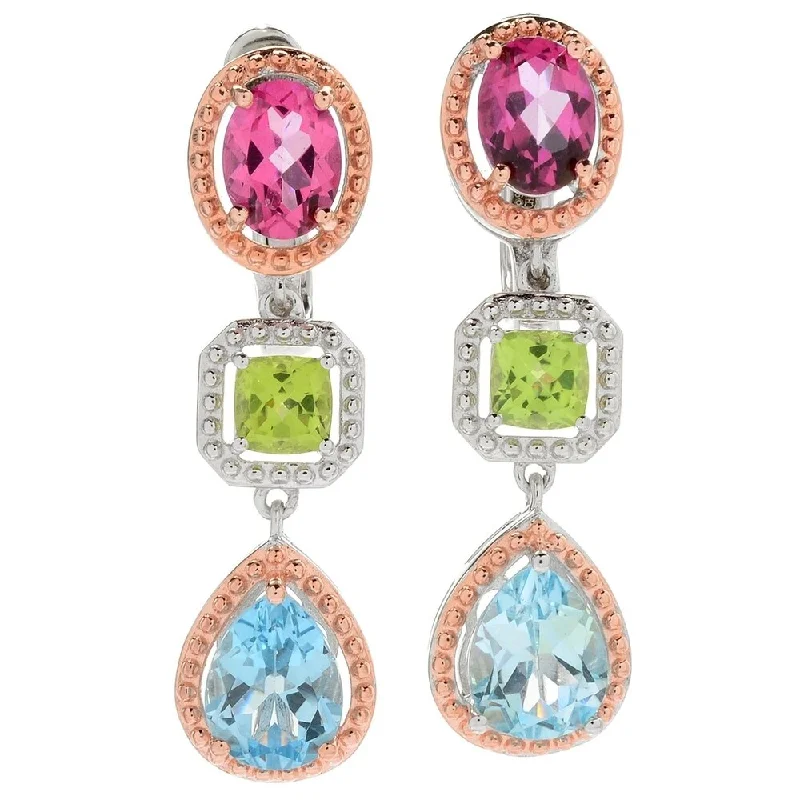 925 Sterling Silver Pink Topaz,Peridot,Sky Blue Topaz Drop & Dangle Earrings