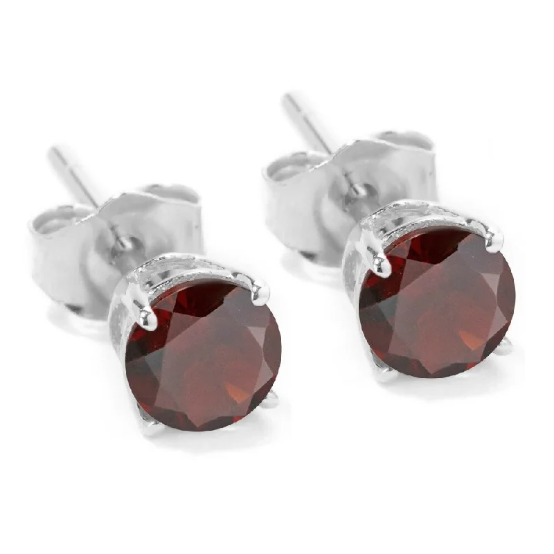 925 Sterling Silver Red Garnet Stud Earrings