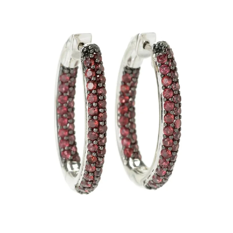 925 Sterling Silver Rhodolite Garnet Hoop Earrings