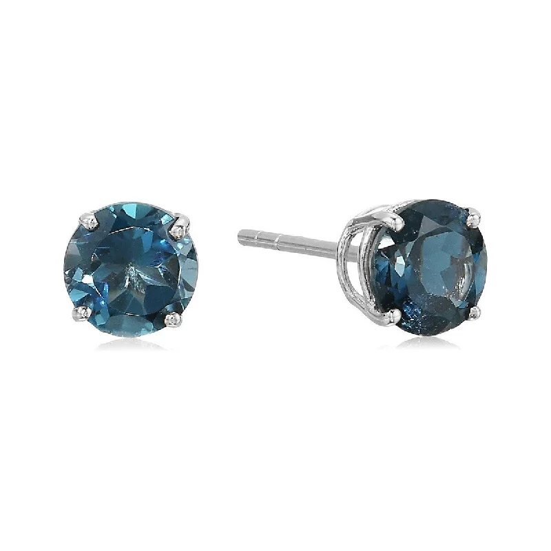 925 Sterling Silver Round 6mm London Blue Topaz Stud Earrings