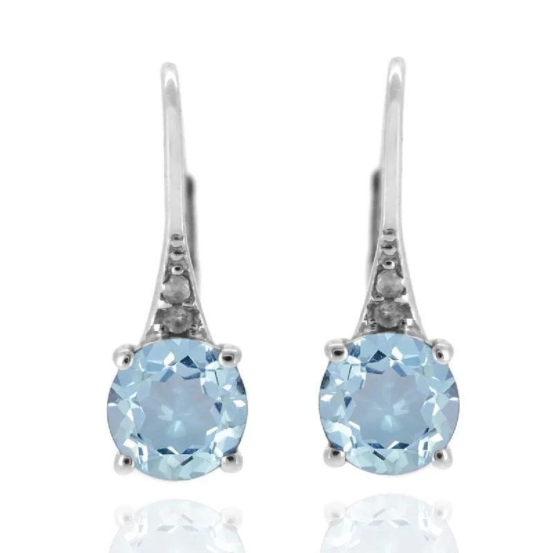 925 Sterling Silver Sky Blue Topaz and Diamond Earrings