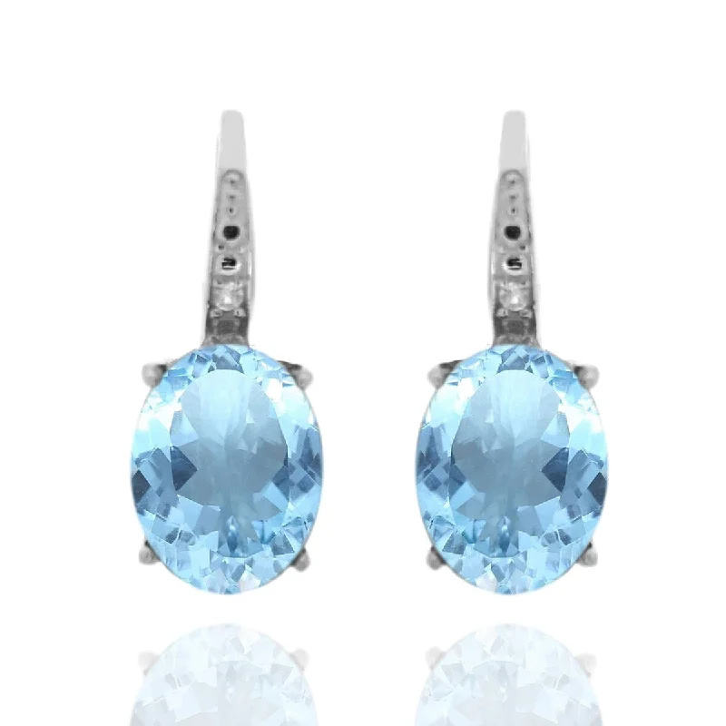 925 Sterling Silver Sky Blue Topaz and Diamond Earrings