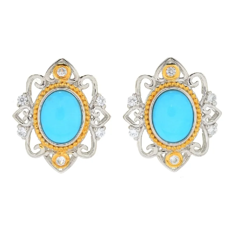 925 Sterling Silver Sleeping Beauty Turquoise and White Natural Zircon Stud Earrings