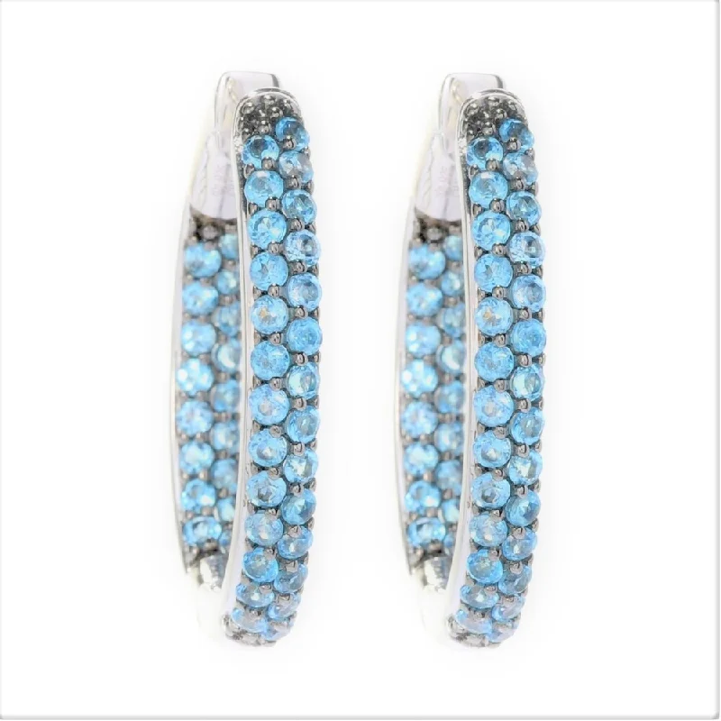 925 Sterling Silver Swiss Blue Topaz Hoop Earrings