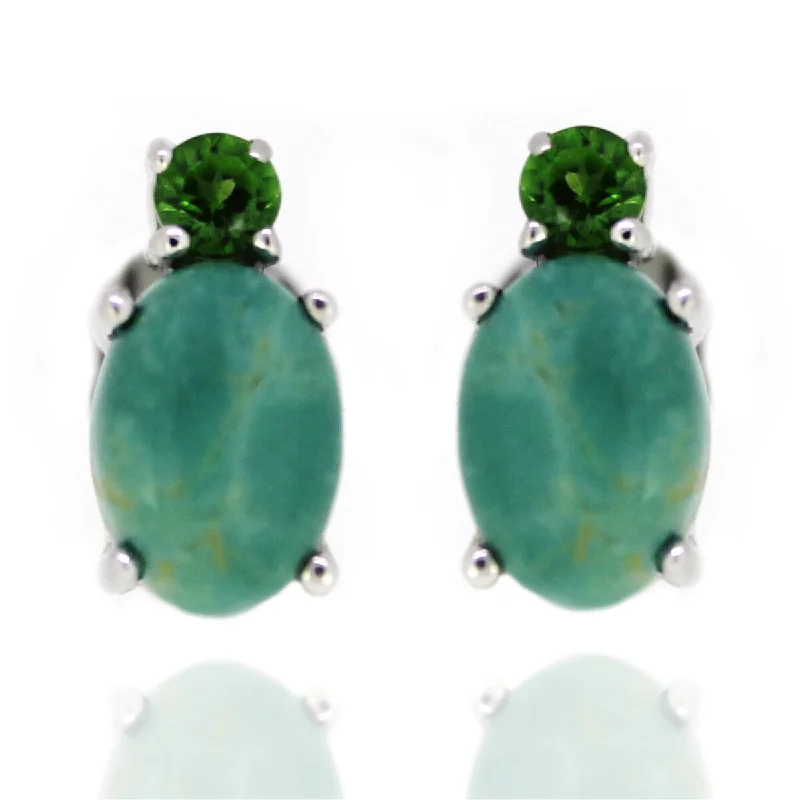 925 Sterling Silver Tyrone Turquoise and Chrome Diopside Earrings