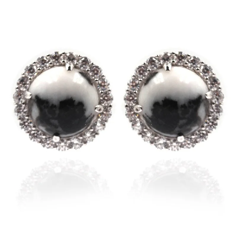 925 Sterling Silver White Buffalo and White Natural Zircon Stud Earrings