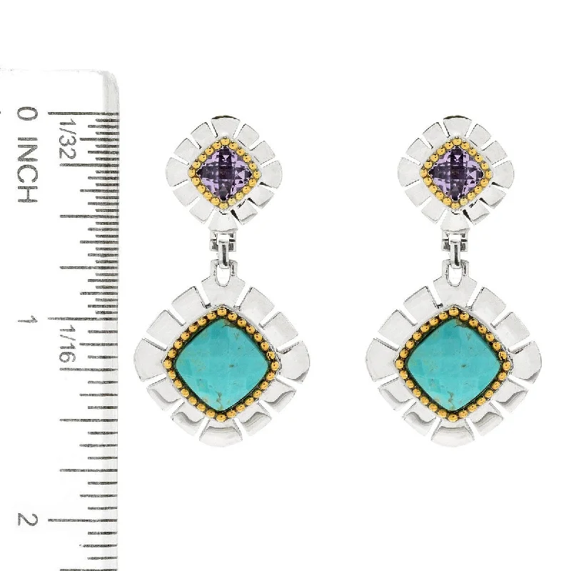 925 Sterling Silver White Topaz and Blue Mohave Turquoise Earrings