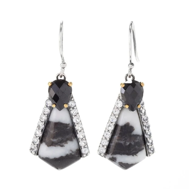 925 Sterling Silver White Topaz,Black Spinel, White Buffalo Earrings