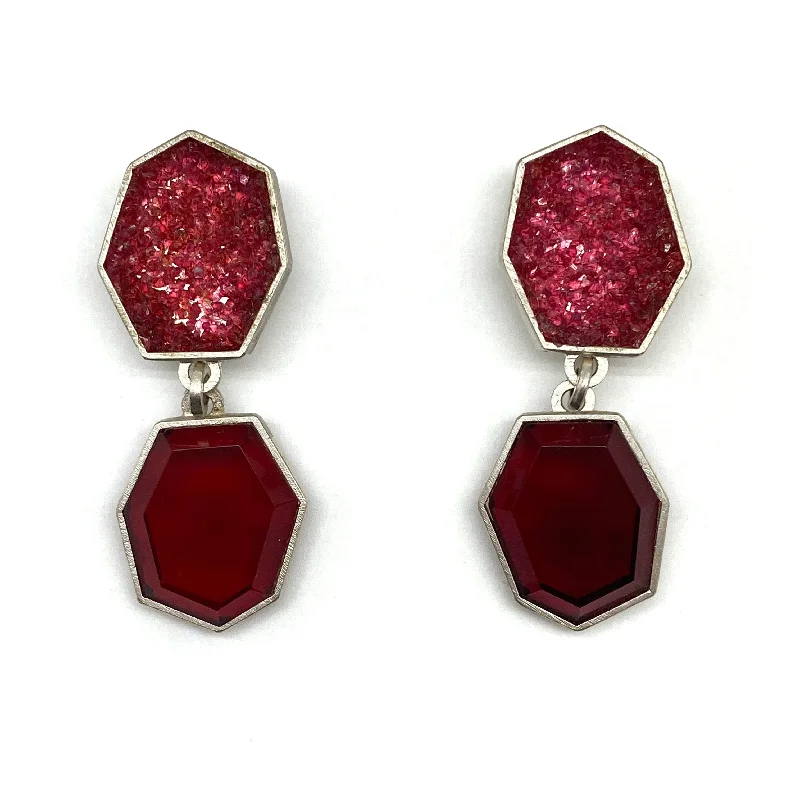 Babette Von Dohananyi - Dark Red Geometric Glass Earrings