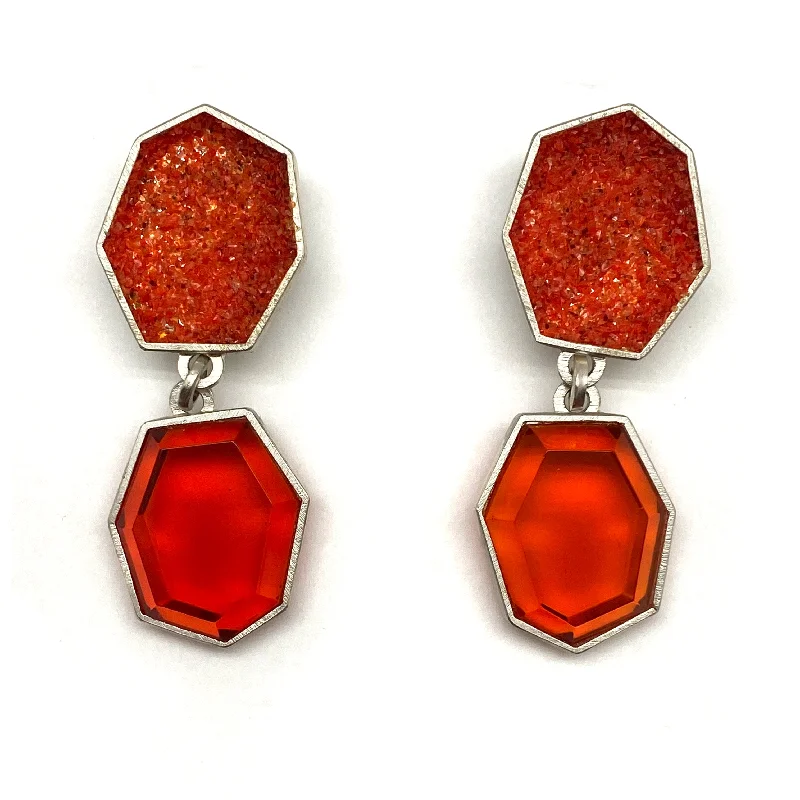 Babette Von Dohananyi - Orange Red Geometric Glass Earrings