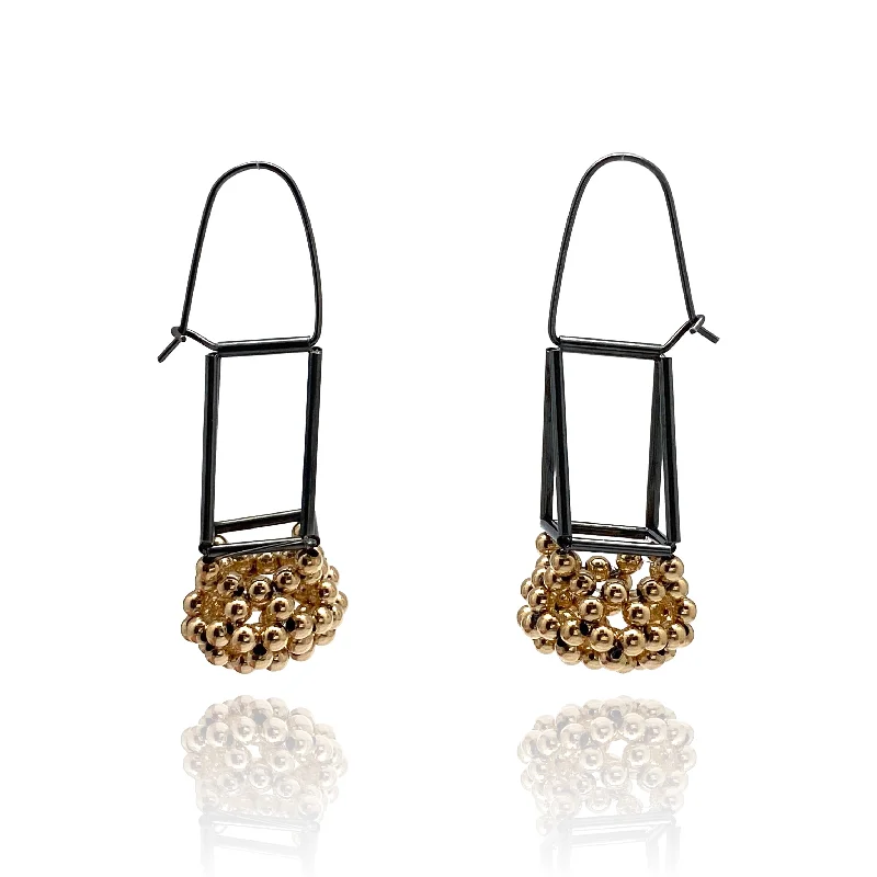 Black and Gold Bead Dangle Earrings