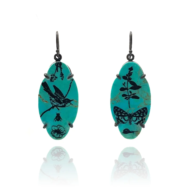 Butterfly and Bird Turquoise Earrings