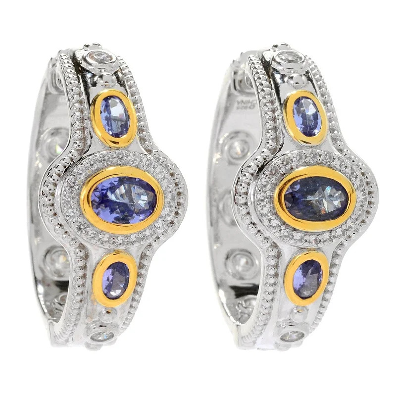 Dallas Prince 1.25" 4.28ctw Tanzanite & White Zircon Hoop Earrings. Collection: Classic Dallas