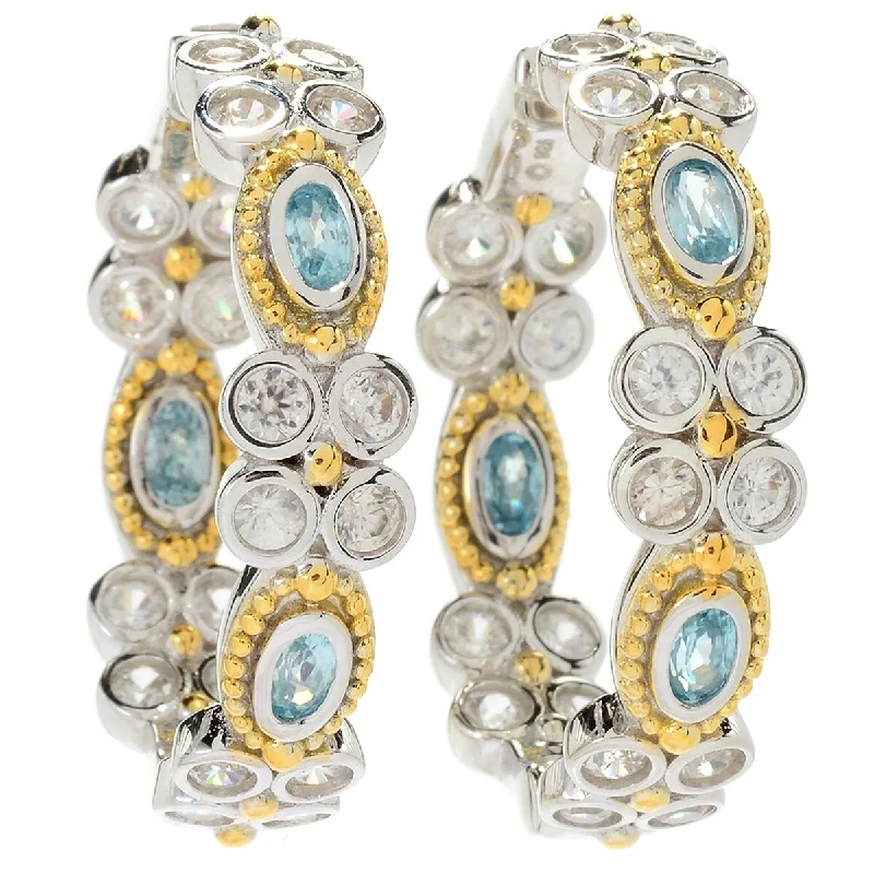 Dallas Prince 1.25" Gemstone & White Zircon Inside-out Hoop Earrings. Collection: Classic Dallas