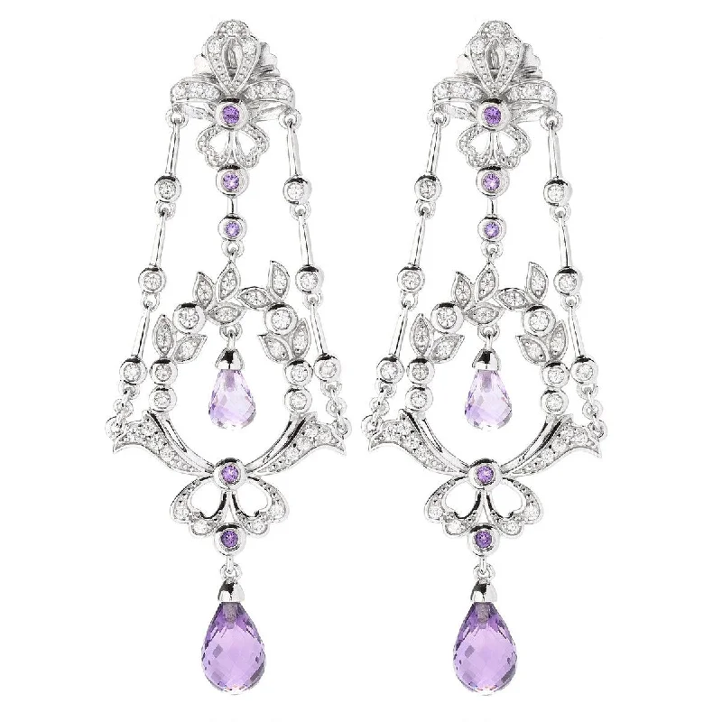 Dallas Prince Designs Sterling Silver 2.75" 2.64ctw Lavender Amethyst & Zircon Earrings