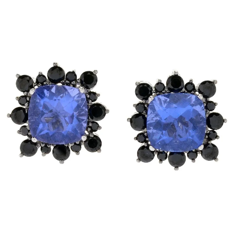 Dallas Prince Designs Sterling Silver Cushion Gemstone & Black Spinel Stud Earrings