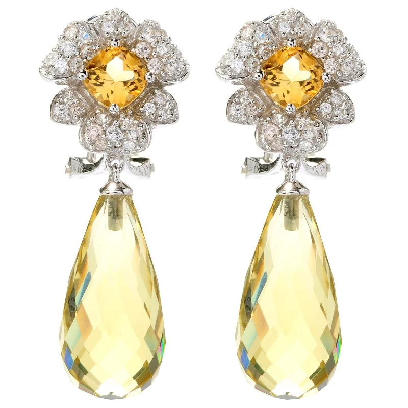 Dallas Prince Sterling Silver 1.25" 15.74ctw Lemon Quartz & Gemstone Earrings. Collection: Garden Party