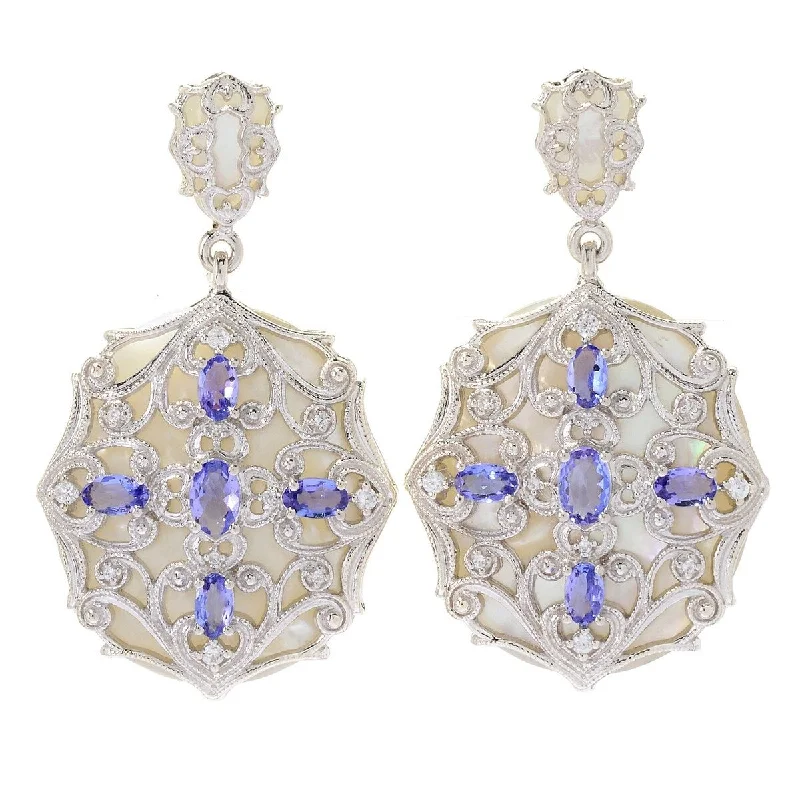 Dallas Prince Sterling Silver 1.25" 30 x 26mm Mother-of-Pearl & Multi Gem Earrings. Collection: Classic Dallas