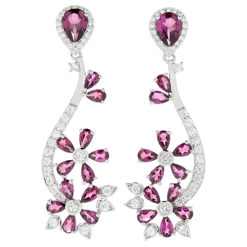 Dallas Prince Sterling Silver 2" 10.37ctw Rhodolite Garnet & Gemstone Flower Earrings. Collection: Garden Party